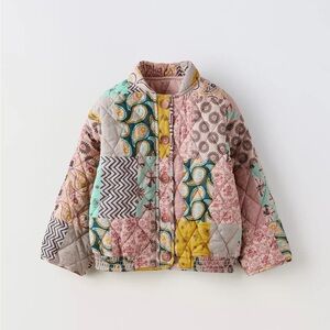 NWOT Zara Kids Patchwork Quilted Jacket - Pink & Teal